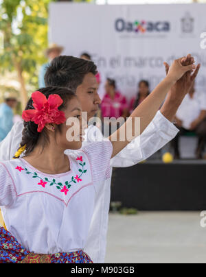 San Juan Teitipac, Oaxaca, Mexico - Children and youth perform during the town's Linguistic and Heritage Fair. The purpose of the fair was to preserve Stock Photo