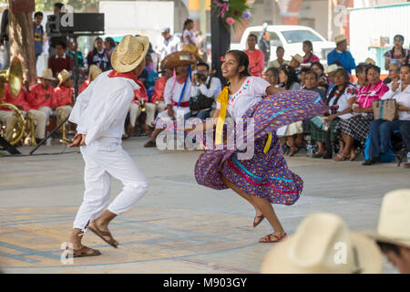 San Juan Teitipac, Oaxaca, Mexico - Children and youth perform during the town's Linguistic and Heritage Fair. The purpose of the fair was to preserve Stock Photo