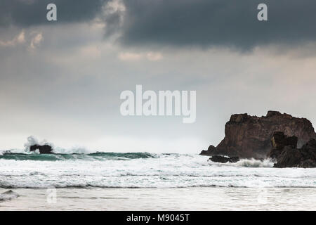 Atlantic waves at Mangursta beach on the Isle of Lewis in the Outer Hebrides. Stock Photo