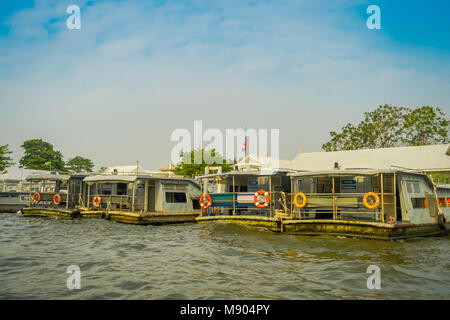 BANGKOK, THAILAND - FEBRUARY 09, 2018: Outdoor view of floating metallic stuctures at yai canal or Khlong Bang Luang in Thailand Stock Photo