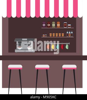 coffee shop machine espresso stools and shelf Stock Vector