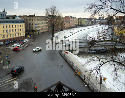 Saint-Petersburg, Russia - March 06, 2016: Winter view on the river embankment Buckles, Saint Petersburg Stock Photo