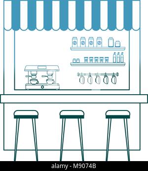 coffee shop machine espresso stools and shelf Stock Vector