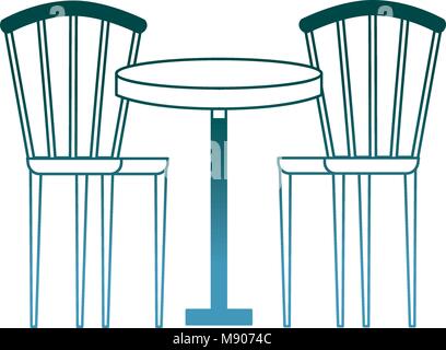 two wooden chair round table furniture Stock Vector