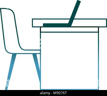 workspace office desk laptop chair view side Stock Vector