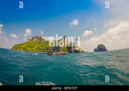 Beautiful outdoor view of Chicken island near Railay beach in Krabi province in the Andaman sea in south Thailand Stock Photo