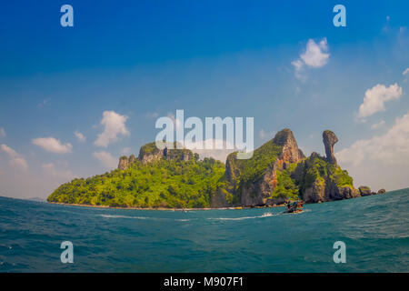 Beautiful outdoor view of Chicken island near Railay beach in Krabi province in the Andaman sea in south Thailand Stock Photo
