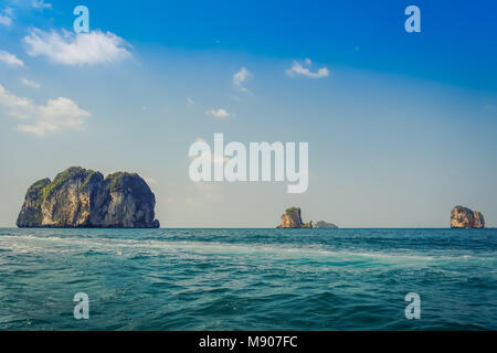 Outdoor view of many beautiful islands near Railay beach in Krabi province in the Andaman sea in south Thailand Stock Photo
