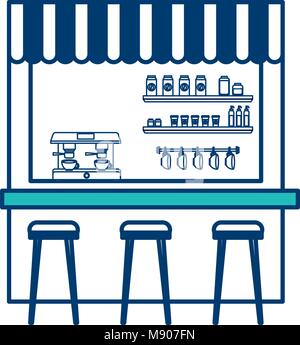 coffee shop machine espresso stools and shelf Stock Vector