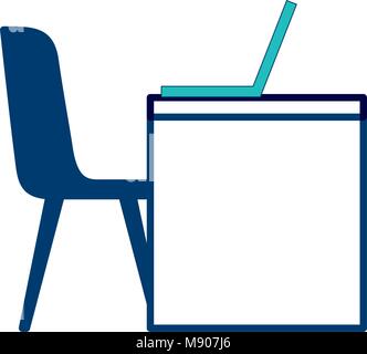 workspace office desk laptop chair view side Stock Vector