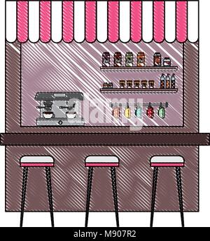 coffee shop machine espresso stools and shelf Stock Vector