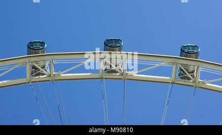SINGAPORE - APR 2nd, 2015: The top of Singapore flyer's cabin with cloudy sky background. It is a giant Ferris wheel in modern city Stock Photo