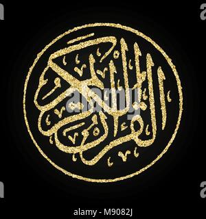 Vector illustration of golden arabic calligraphy that means Al-Quran, the Holy Quran made of abstract spangles for your graphic and web design Stock Vector