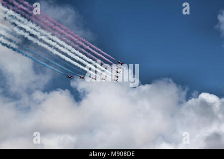 The Red Arrows flying over Liverpool Stock Photo