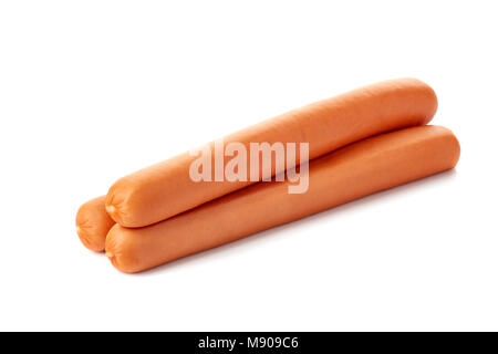 Three sausages on white Stock Photo