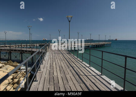 Boardwalk and lamppost off the Limmasol promenade in spring, Cyprus, Mediterranean Stock Photo