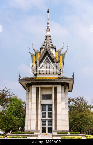 Memorial Stupa to the victims. Choeung Ek Killing Fields Genocide Centre, Phnom Penh, Cambodia, site where tens of thousands of Cambodian people were killed by the Khymer Rouge under orders from Pol Pot from 1975-1979. Stock Photo