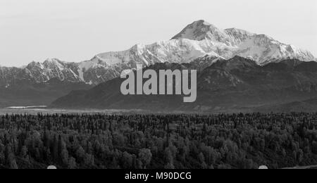 A black and white representation of The Denali Range and Mt McKinley Stock Photo