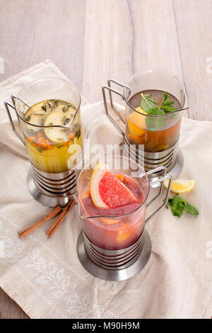 Brewed tea of different tastes on a napkin Stock Photo