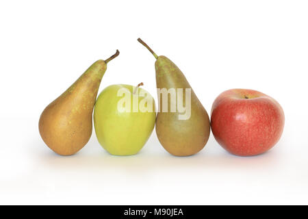 Two apples and two pears isolated on white background with clipping path Stock Photo