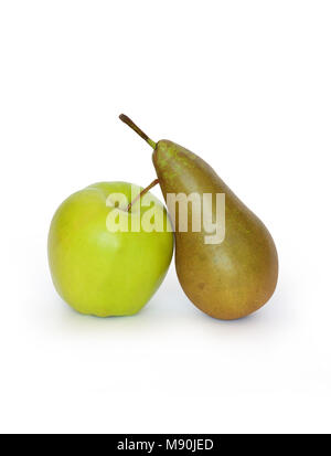 Green apple and pear isolated on white background with clipping path Stock Photo