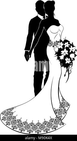 Bride and Groom Wedding Silhouette Stock Vector