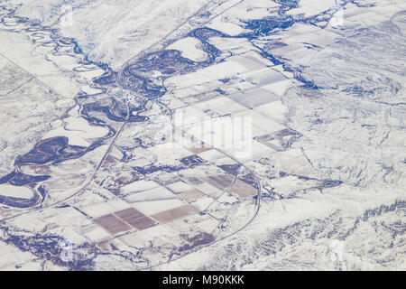 View from Virgin Atlantic on the way from Gatwick, North terminal to Las Vegas looking out of the window from 35,000 ft. Stock Photo