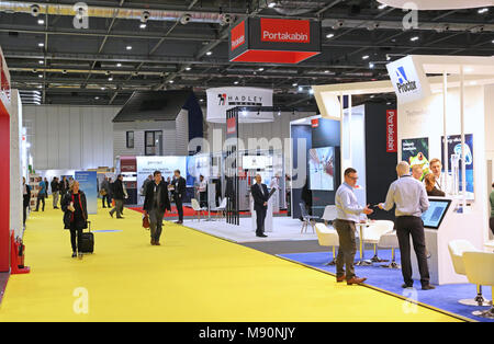 Interior view of the EcoBuild exhibition at Excell London, March 2018. The UK's leading exhibition for construction and building products. Stock Photo