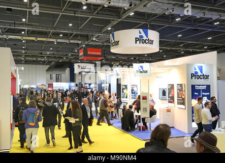 Interior view of the EcoBuild exhibition at Excell London, March 2018. The UK's leading exhibition for construction and building products. Stock Photo