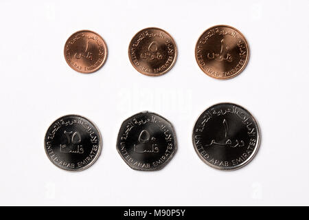 Coins from United Arab Emirates on a white background Stock Photo