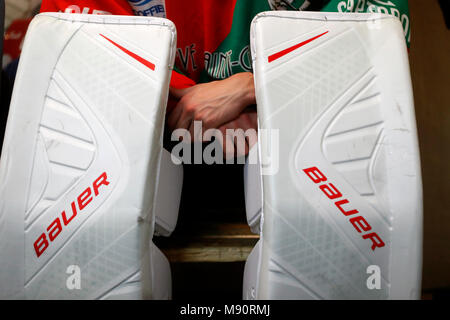 Ice Hockey match.  Goal keeper. Stock Photo