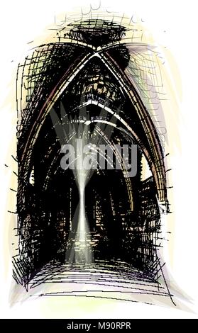 church indoor Gothic architecture Stock Vector