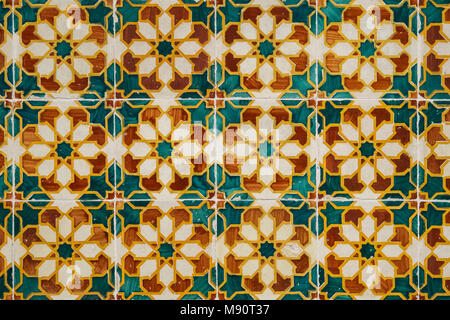 Vintage portuguese Azulejo ceramic tilework in Alcobaca. Portugal Stock Photo
