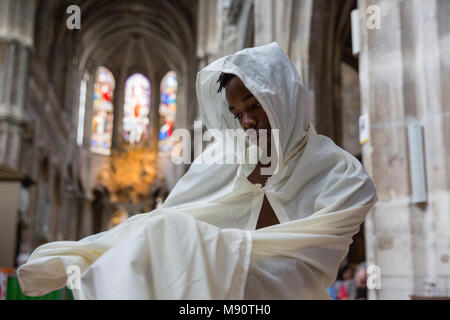 Concert and sufi poetry reading in Saint-Merry church, Paris.  Dancer SmaÃ¯l KanoutÃ©. Stock Photo