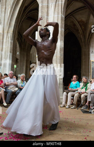 Concert and sufi poetry reading in Saint-Merry church, Paris.  Dancer SmaÃ¯l KanoutÃ©. Stock Photo