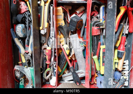 House under construction. Tools in box. Stock Photo