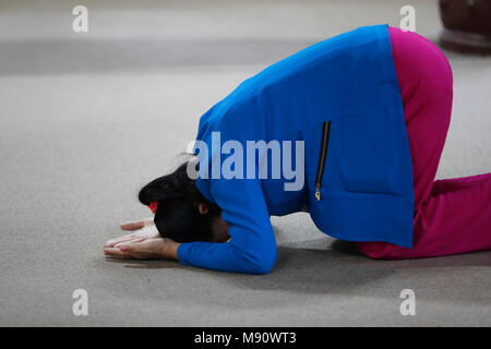 Truc Lam buddhist temple.  Woman praying at Buddhist service.  Dalat. Vietnam. Stock Photo