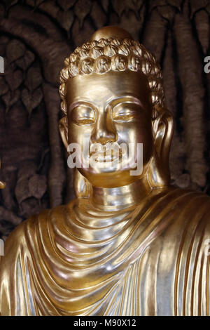 Chua Ho Quoc pagoda.  Golden Shakyamuni Buddha statue. Phu Quoc. Vietnam. Stock Photo