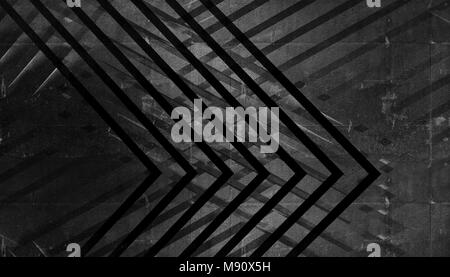 Abstract dark cg background, pattern of intersected stripes with black concrete texture. 3d illustration Stock Photo