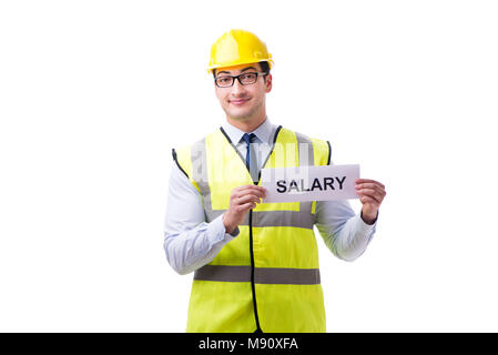 Construction supervisor asking for higher salary isolated on white background Stock Photo