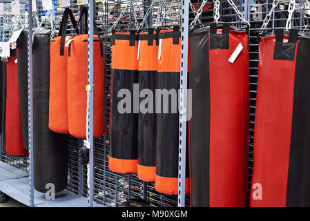 Big punching bag in sport store Stock Photo