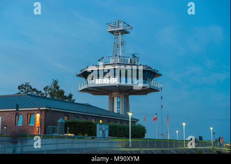 Control tower of the traffic center at the river mouth of the river Trave, Travemuende, Baltic Sea, Schleswig-Holstein, Germany, Europe Stock Photo