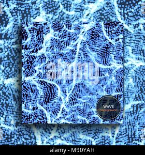 Wavy abstract background consists of dots and wireframe. Sound or physical wave. Cyberspace. Abstract background for science or electronic music theme Stock Vector