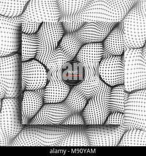 Wavy abstract background consists of dots and wireframe. Sound or physical wave. Cyberspace. Abstract background for science or electronic music theme Stock Vector