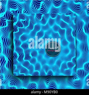 Wavy abstract background consists of dots and wireframe. Sound or physical wave. Cyberspace. Abstract background for science or electronic music theme Stock Vector