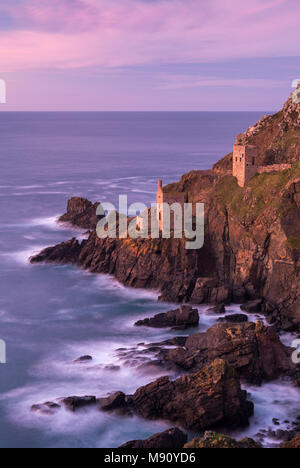 Botallack tin mines, used in the filming of Poldark, on the cliffs near St Just, Cornwall, England. Autumn (November) 2017. Stock Photo