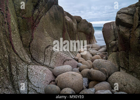 Granite cove on the Cornish coast, St Just, Cornwall, England. Autumn (November) 2017. Stock Photo