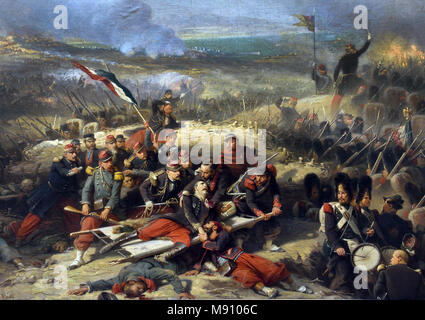 Frédéric Adolphe YVON, 1817 - 1893, France, French, La Courtine de Malakoff ; 8 septembre 1855 (Campagne de Crimée) - Courtine de Malakoff; September 8, 1855 (Crimean Campaign) 1859 In the foreground, on a stretcher, a wounded officer surrounded by infantrymen. Stock Photo