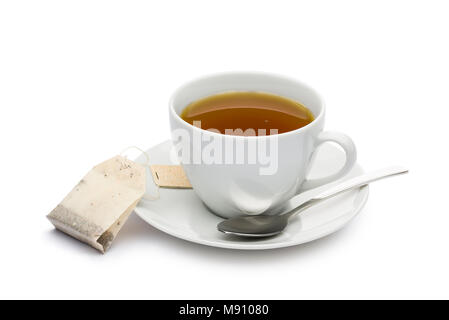 cup of tea with tea bag on white background Stock Photo
