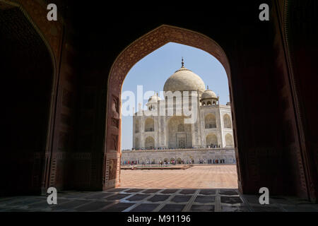 View of Taj mahal in Agra, Uttar Pradesh, India. It is one of the most visited landmark in India. Stock Photo
